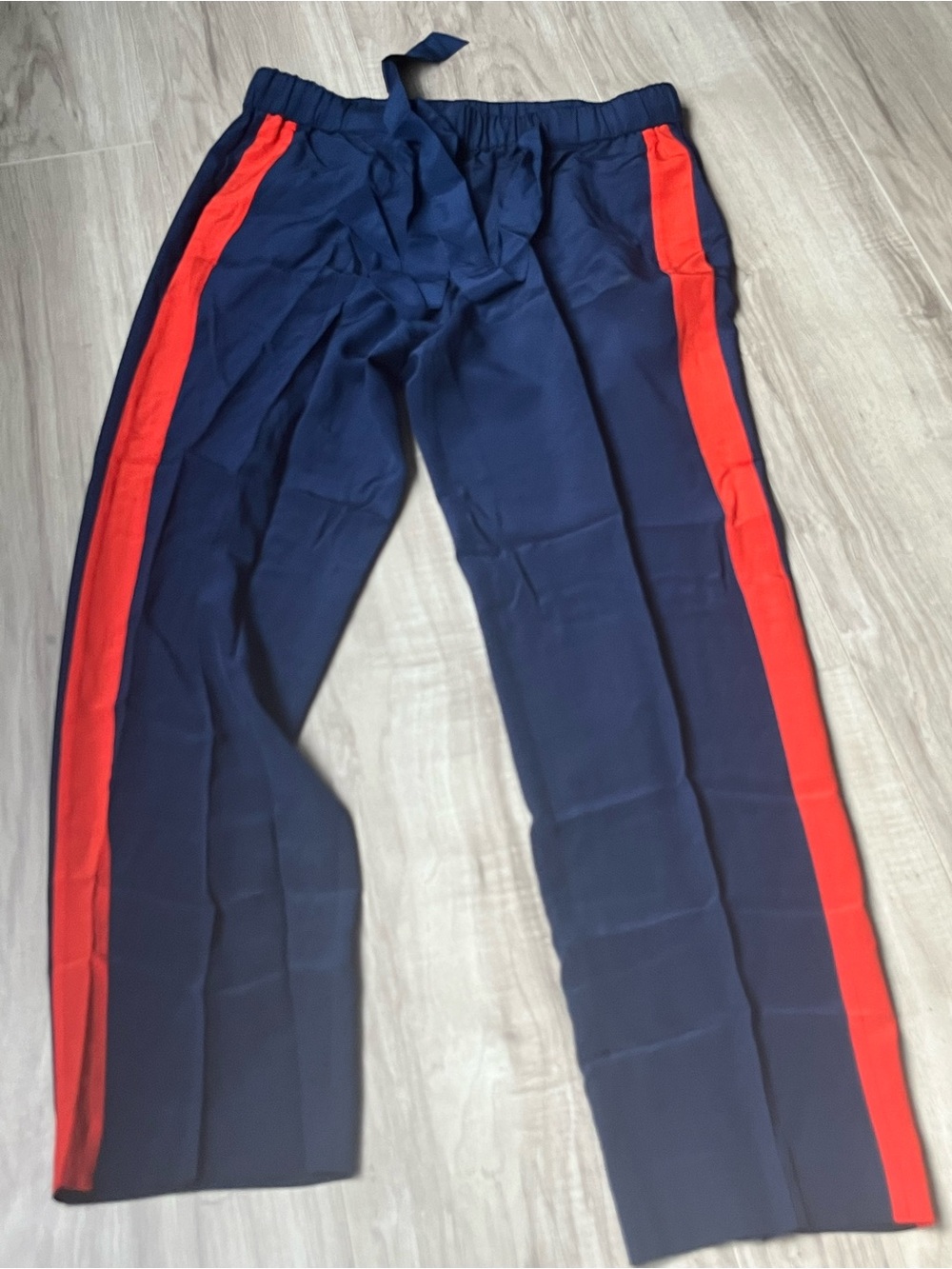Tory Burch Navy silk pants with Red Side Stripes